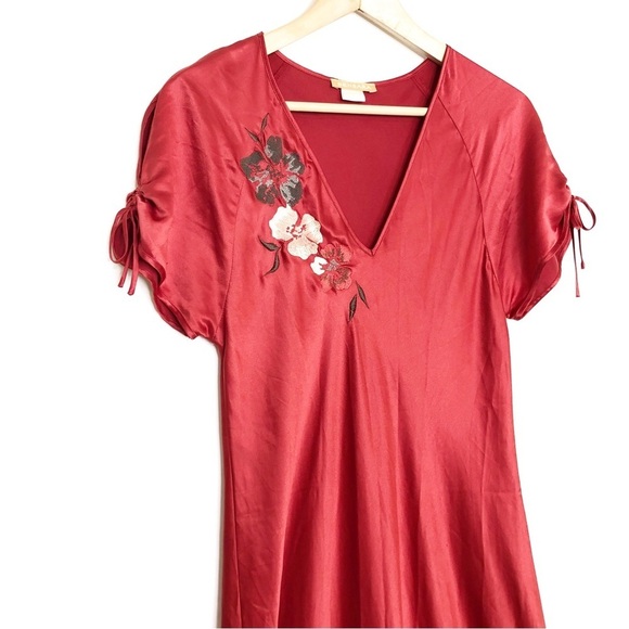 Sensara Red satin embroidered detail, maxi slip dress - Picture 3 of 10